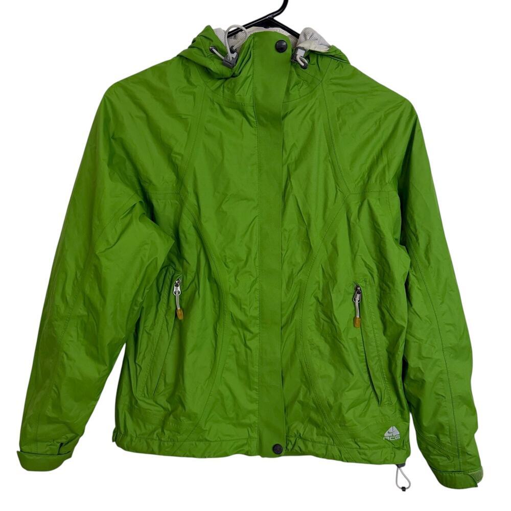 Nike ACG Outer Layer 3 Jacket Womens Small Green Outdoors Full Zip Hood Wind